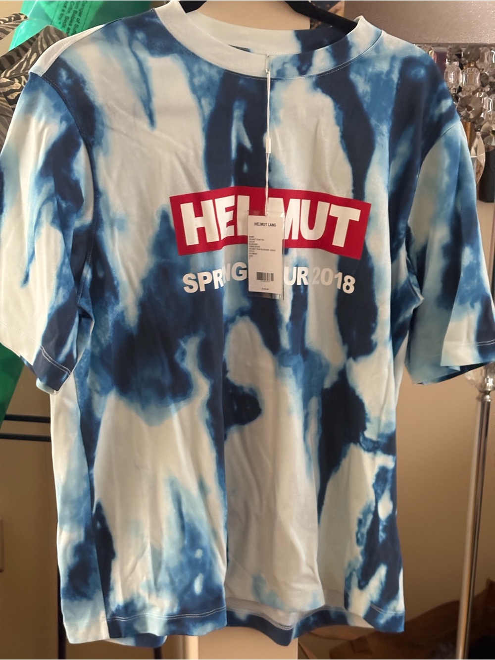 Helmut Lang Blue and Red Tie-Dye Tour Graphic Tee